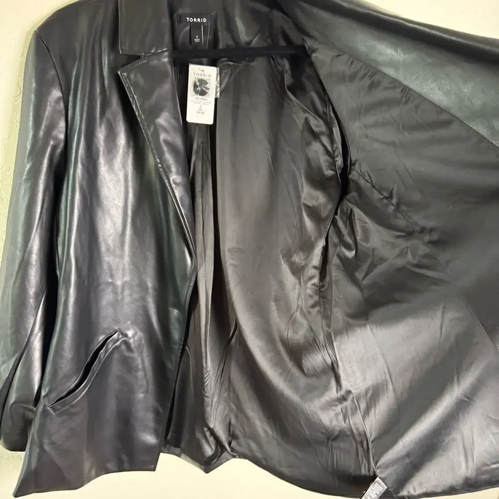 Torrid Black Faux Leather Long Line Blazer 2X NWT 18920846 Leather Jacket